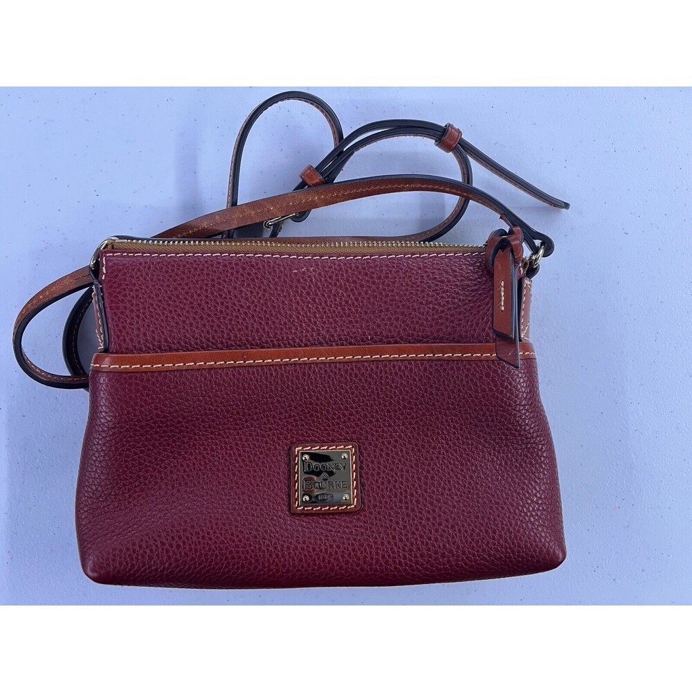 Authentic Dooney & Bourke Wine Color Pebbled Leather Crossbody Shoulder Bag